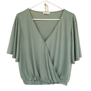 Sugarlips | Sage Flutter Sleeve V Neck Crop Top